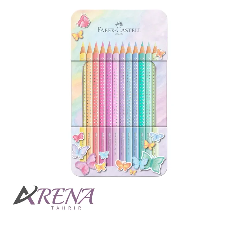 مداد رنگی فابر-کاستل 12 رنگ پاستلی مدل اسپارکل جعبه فلزی