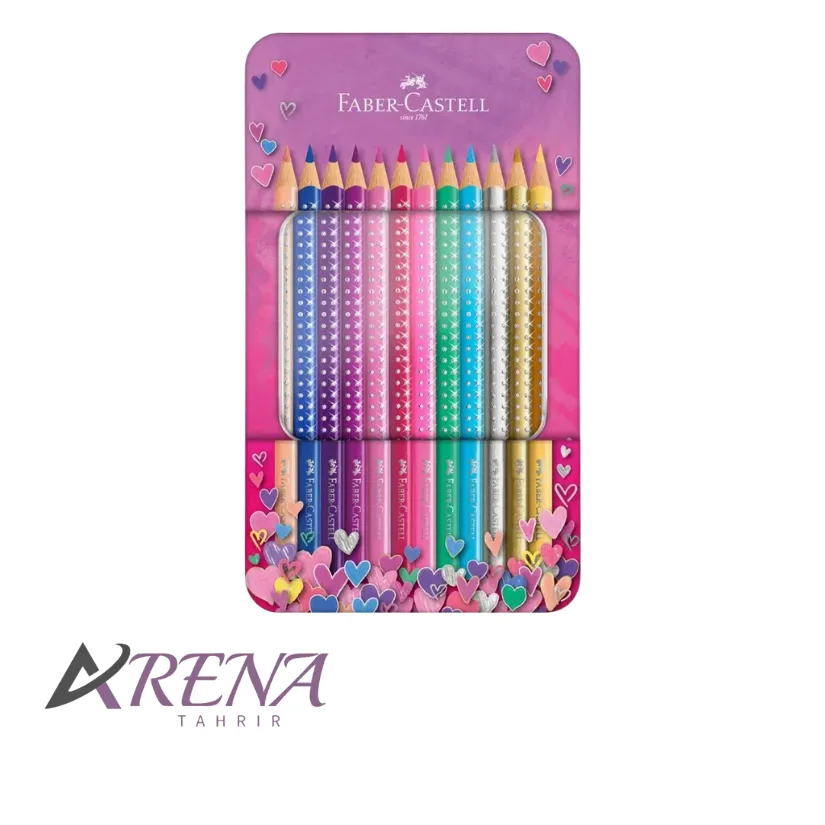 مداد رنگی فابر-کاستل 12 رنگ براق مدل اسپارکل جعبه فلزی