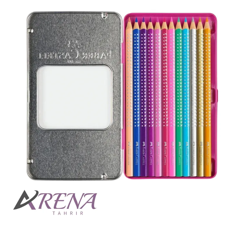 مداد رنگی فابر-کاستل 12 رنگ براق مدل اسپارکل جعبه فلزی