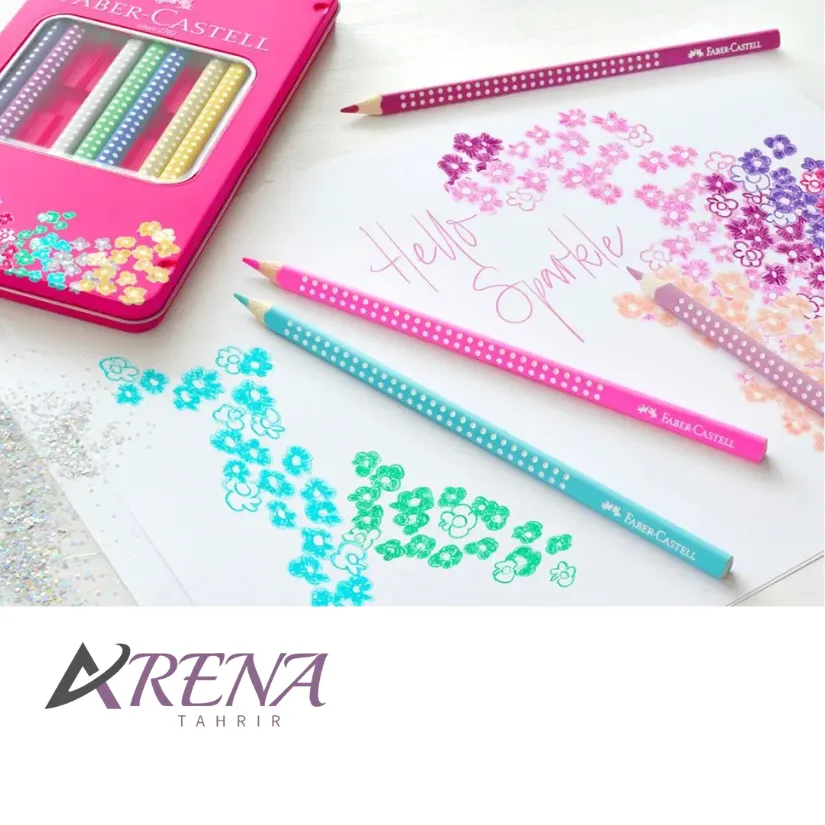 مداد رنگی فابر-کاستل 12 رنگ براق مدل اسپارکل جعبه فلزی