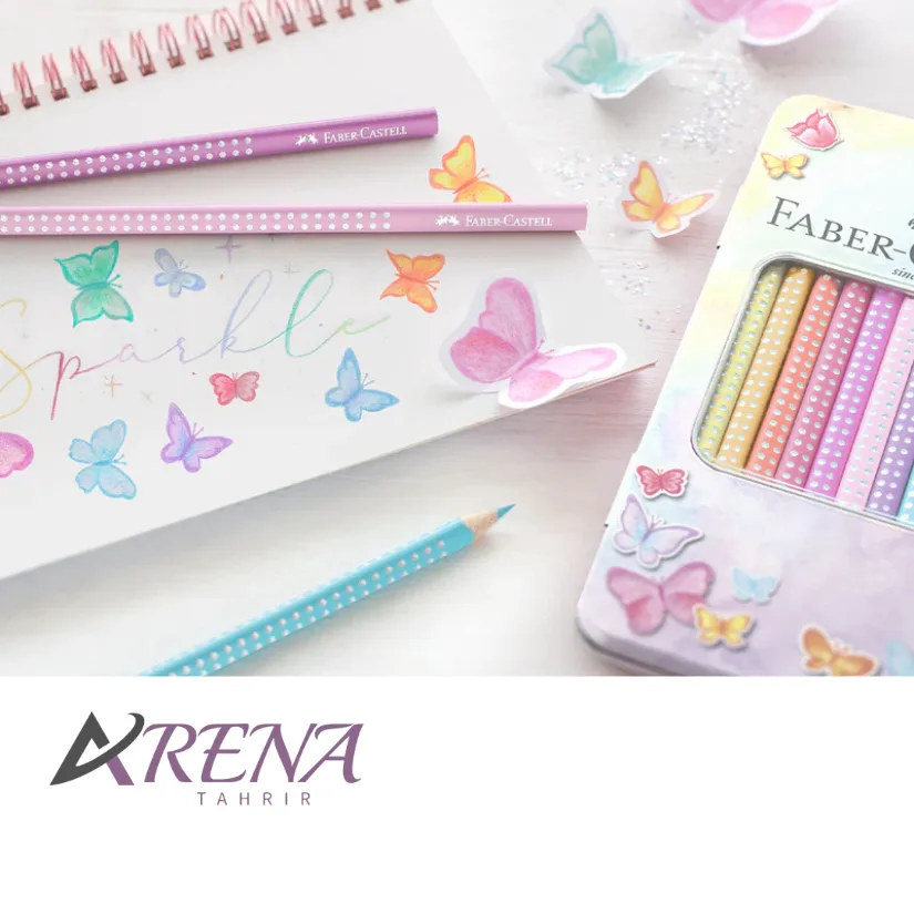 مداد رنگی فابر-کاستل 12 رنگ پاستلی مدل اسپارکل جعبه فلزی